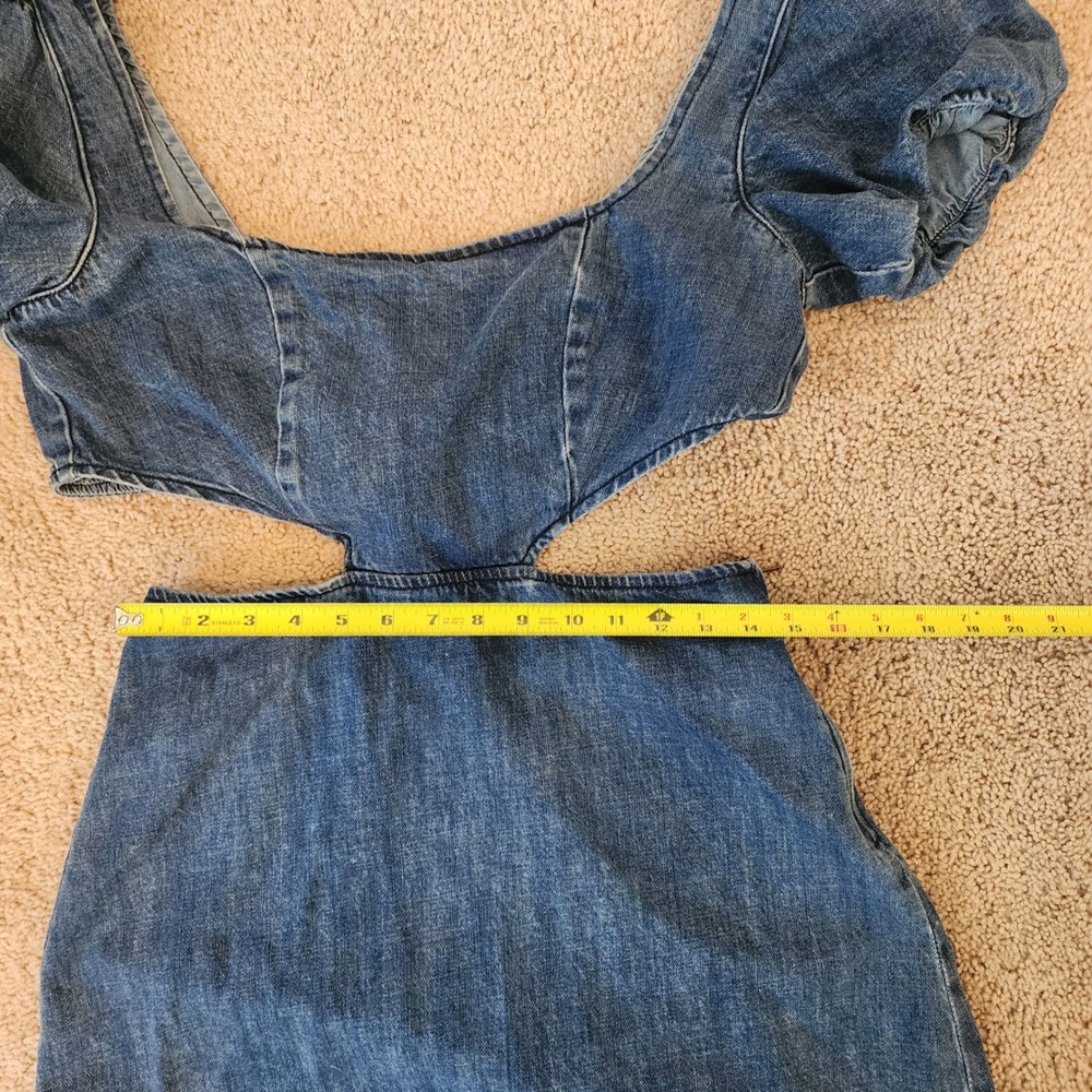 Show Me Your Mumu City Cut Out Mini Denim Dress Puff Sleeve Festival Western, Lg - Picture 6 of 8
